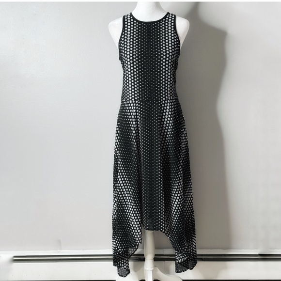 Michael Kors Georgette Dress Handkerchief Hem Black White Ombre Dot Print Size 2 - Picture 15 of 16